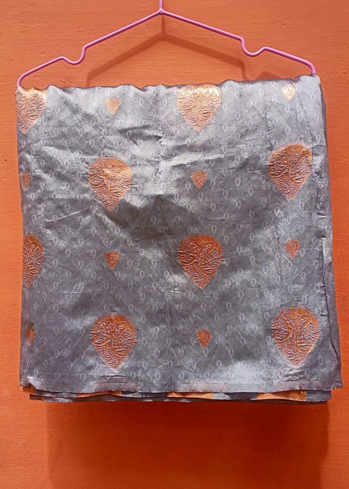 Grey And Copper Fancy Silk Saree