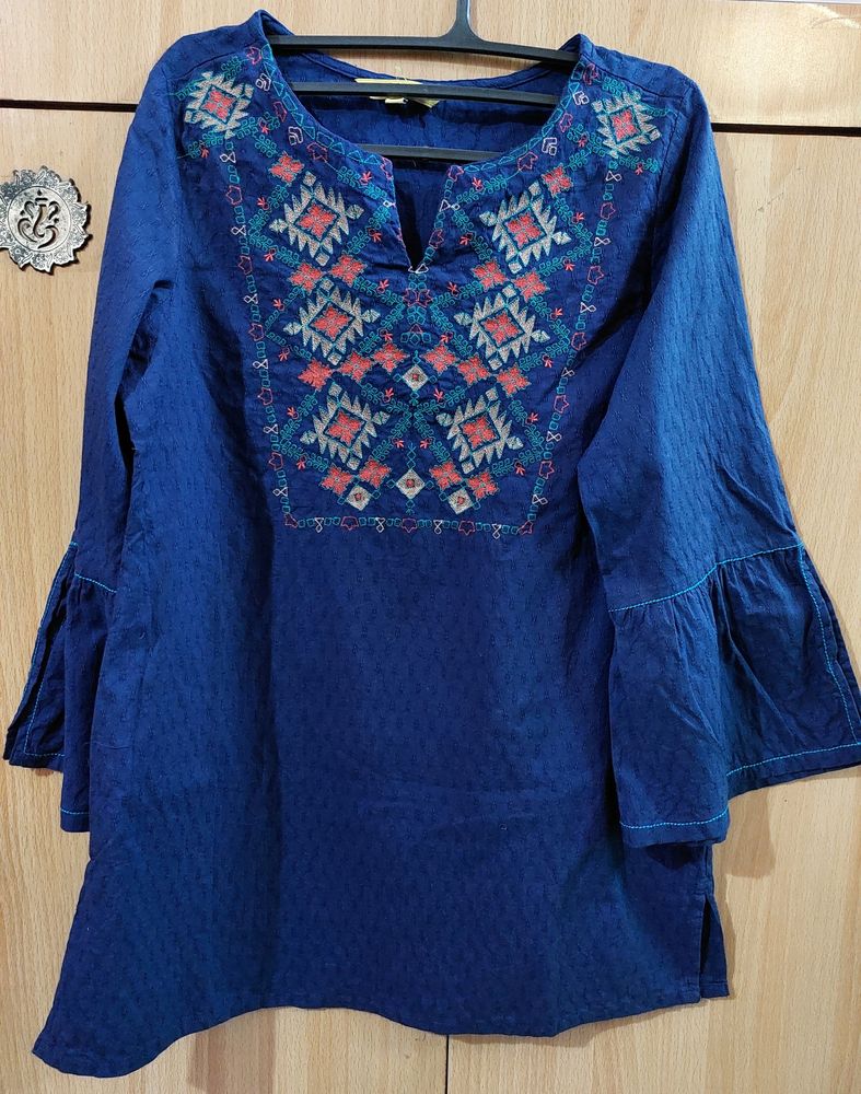 Women Blue Embroidered Top