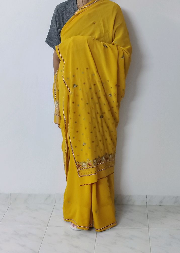 Yellow Thread Work Saree