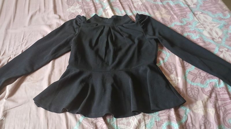 Black High Neck Peplum Top