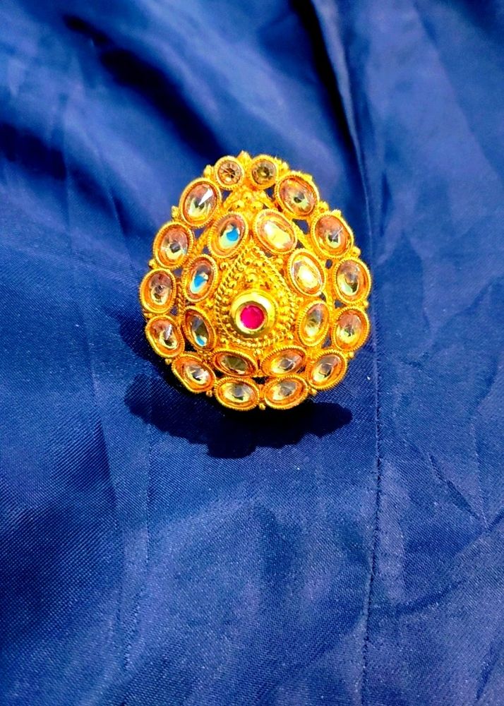 Adjustable Kundan Goldan Jhodha Ring