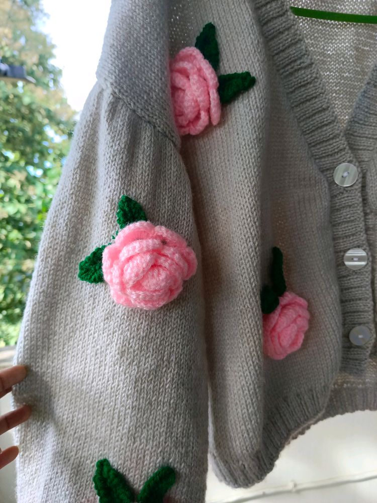 knitted rose cardigan