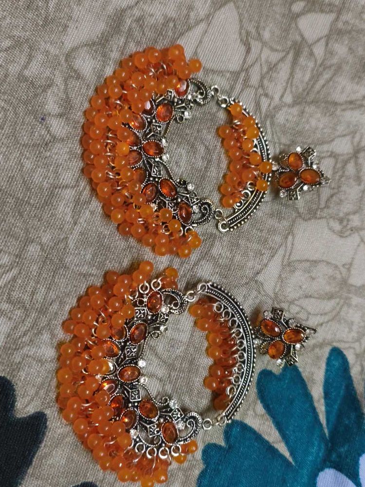 Orange Shiny Jhumkas