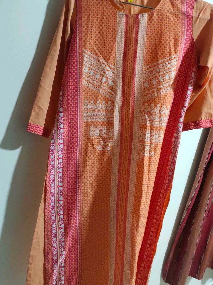 Orange And White Kurti