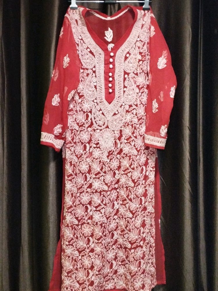 Red Without Inner Chicken Kurti