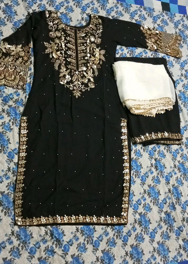 New/Unused Black Embroidered Sharara Set