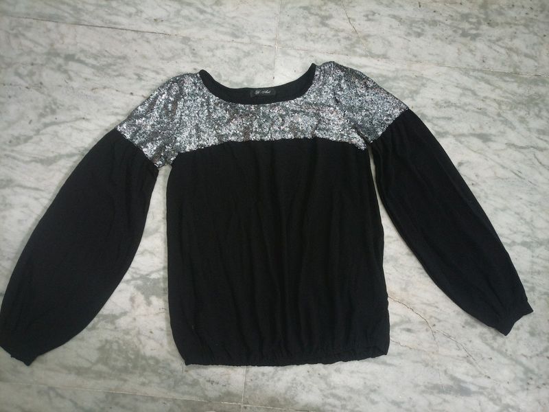 Black And Silver Densely Sequined Stylish Top