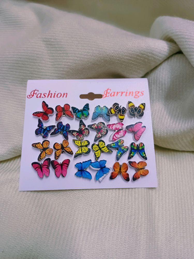 12 Pairs Butterfly Studs