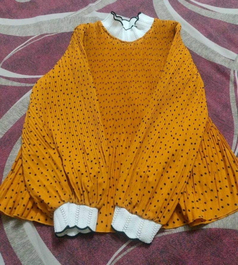 Black Dotted Mustard Colored Top