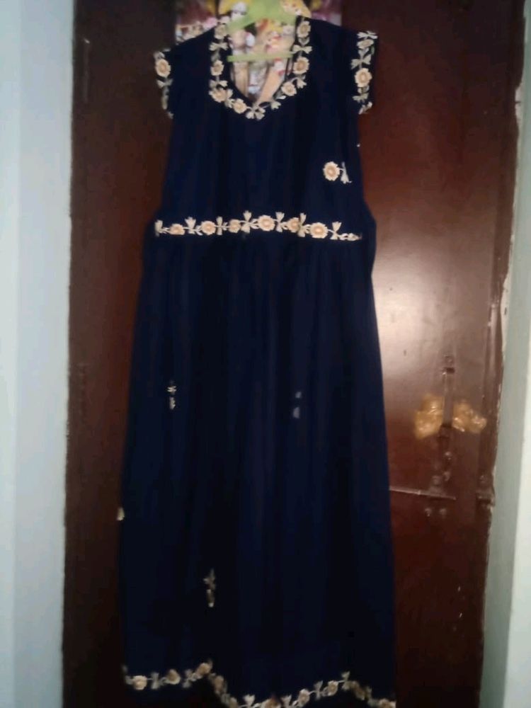 A Navya Blue Long Frock With Thread Work