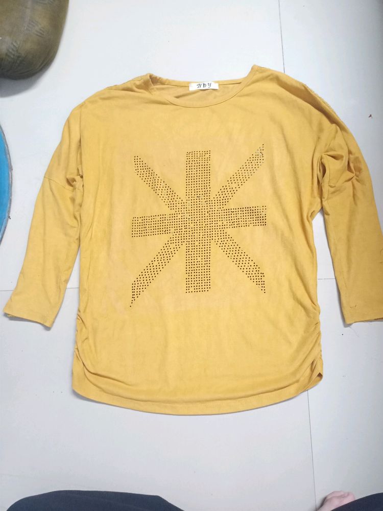 Mustard Colour  Tshirt For Girls Regular Wear