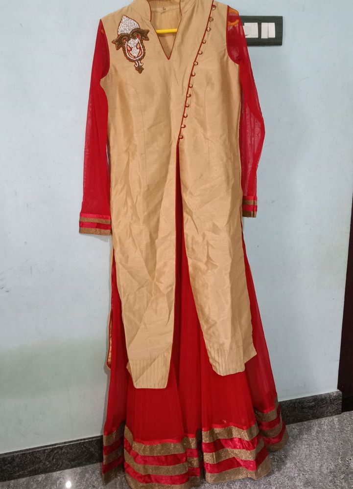 Red And Gold Colour Party Wear Dress