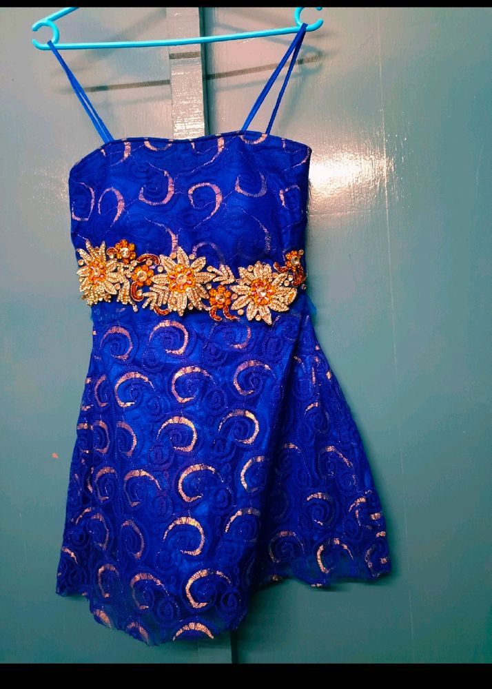 Blue Embellished Strappy Kurta Dress