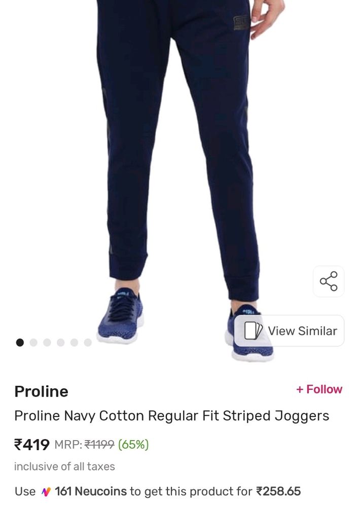 Proline Navy Cotton Reqular Fit Striped Joggers