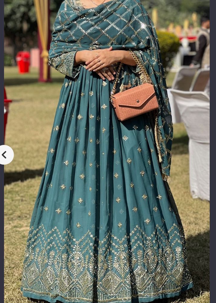 Blue Anarkali Suit With Heavy Dupatta