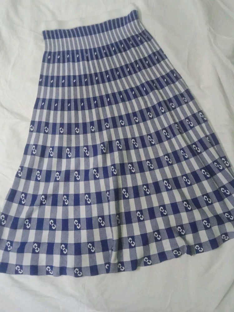 Checked Blue N White Soft Wool Long Skirt.