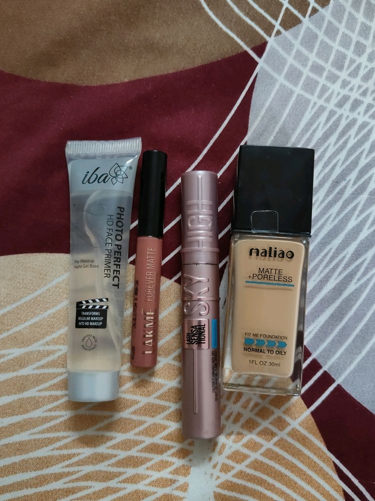 Foundation, Primer, Maskara, Lipstick