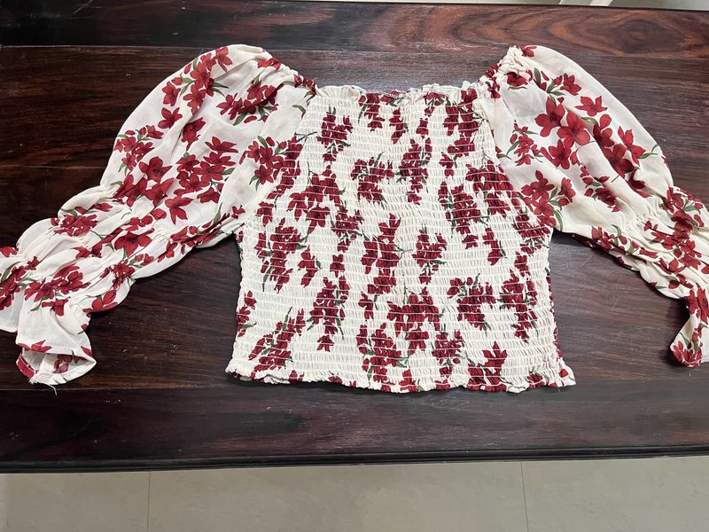 Red-white Floral Top