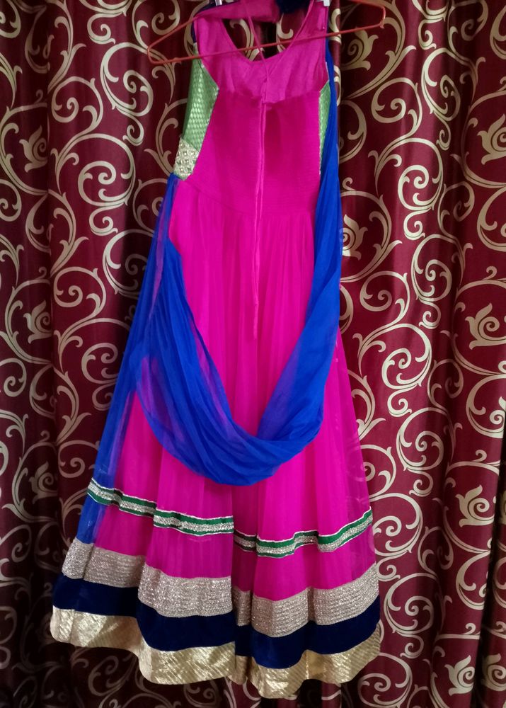 Halter Neck Gown With Attached Dupatta