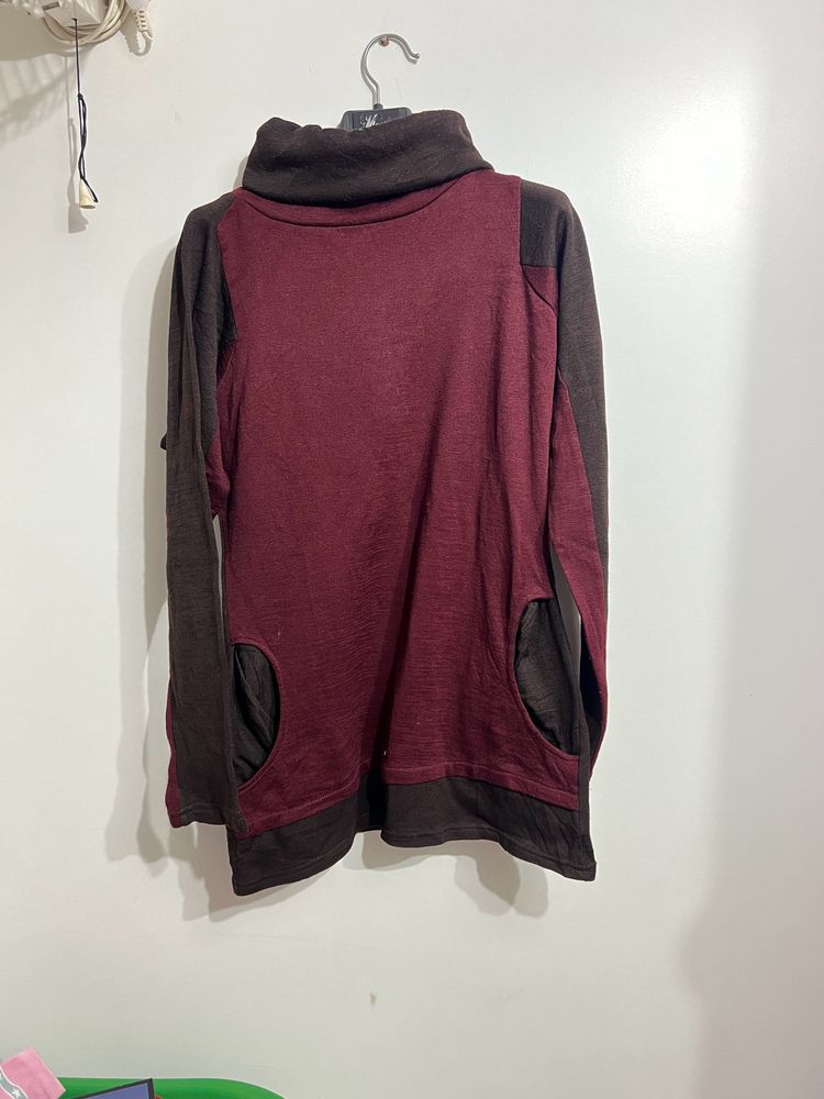 Warm High Neck Top With Pockets