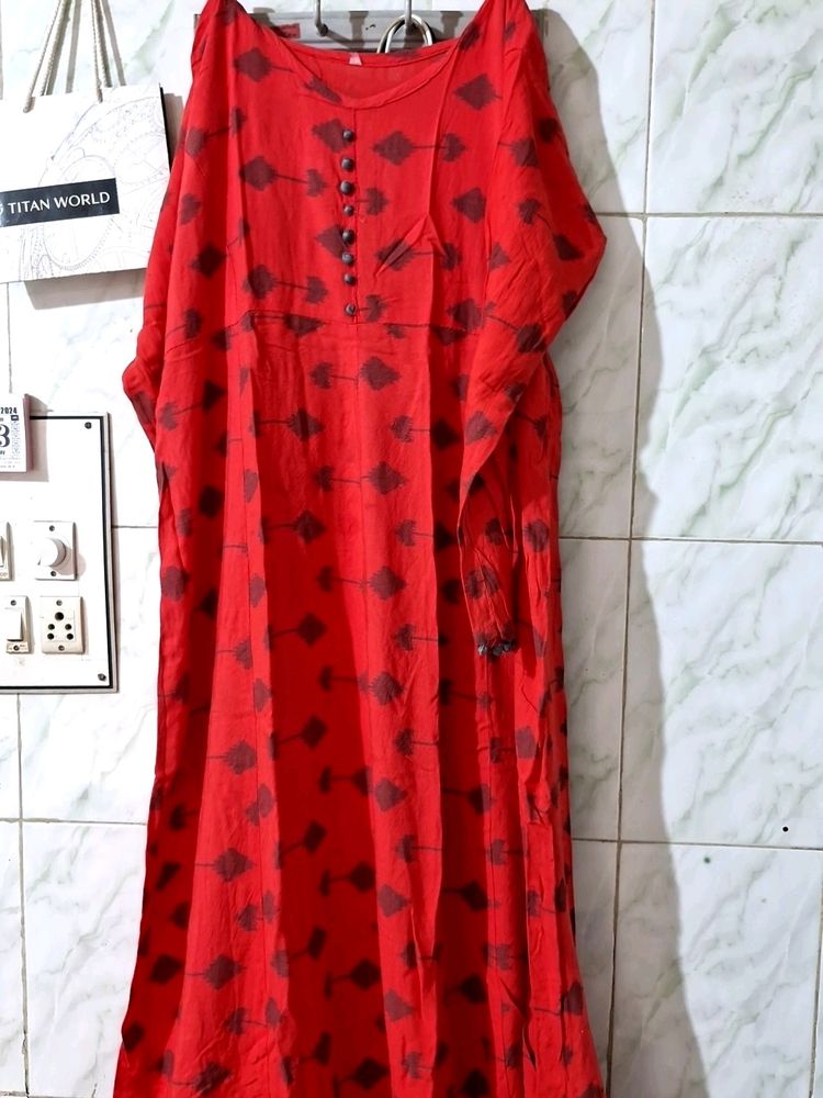 Red And Grey Printed Gown