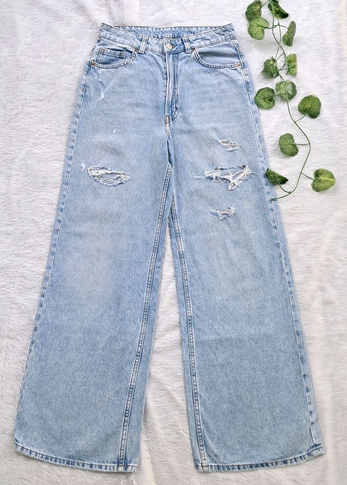 H&M Wide Leg Ripped Jeans