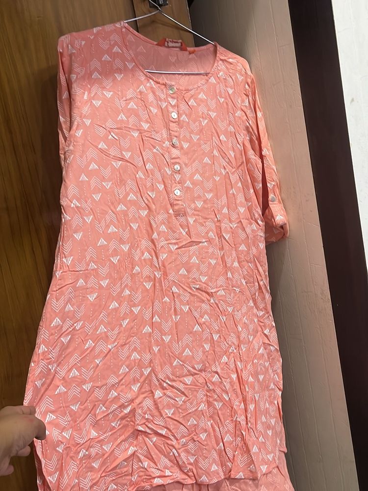 Peach Colour Cotton Kurta…