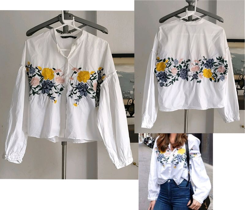 Zara Smart Casual Floral Embroidered Top