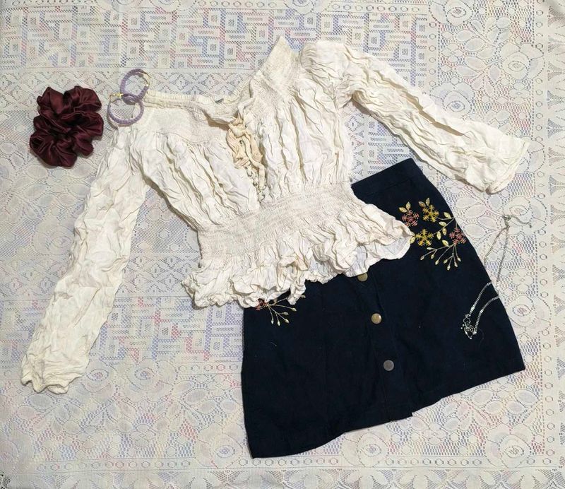 White Lace Up Long Sleeve Top