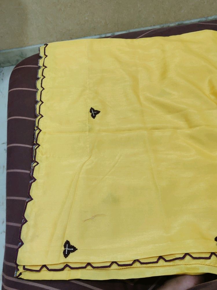 Yellow Colour Thread Work Saree