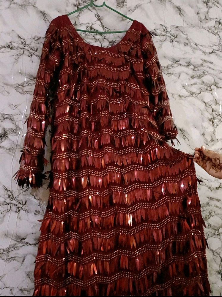 Maroon Harvey Shimmering Party Wear Dress