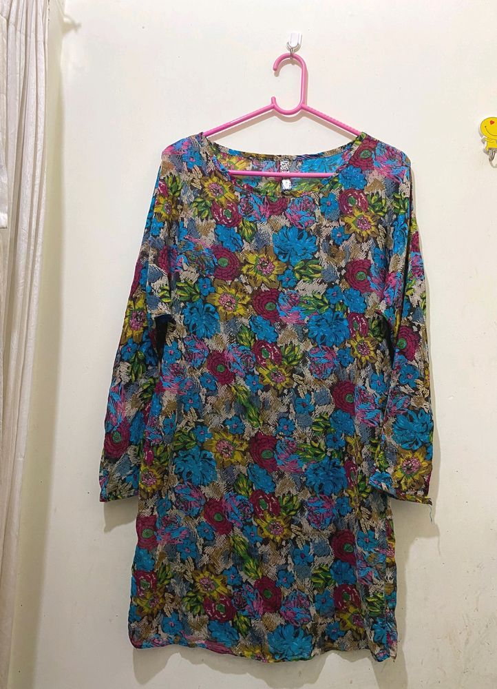 Floral Printed Silk Top For 34&36