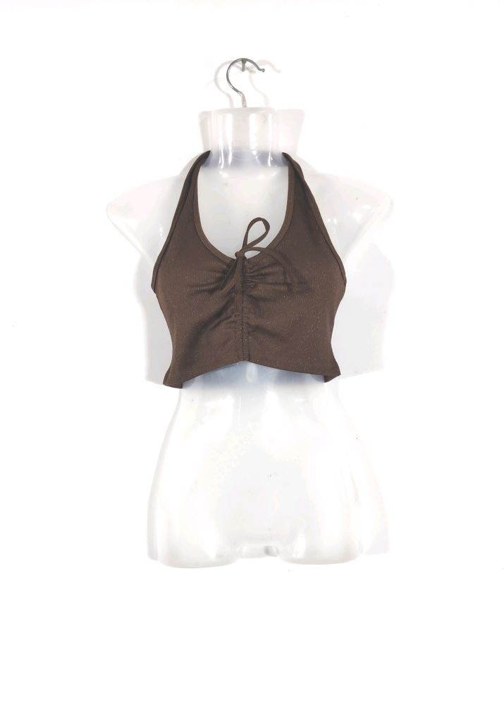 Brown Ruched Crop Top (Women)