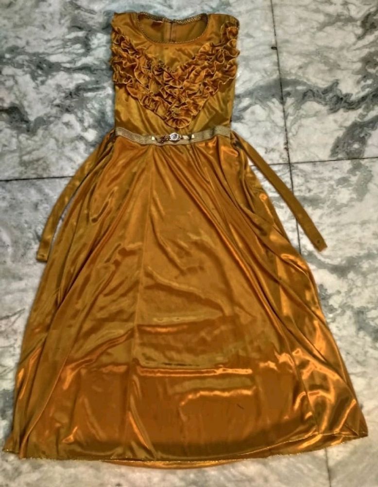 Golden Musterd Color Satin Frock