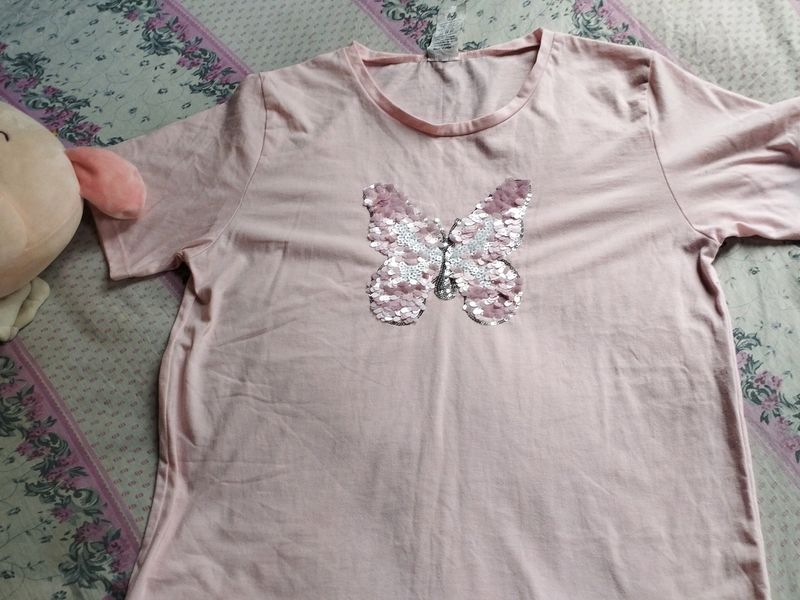 Pink Butterfly Oversized T-shirt For Summer