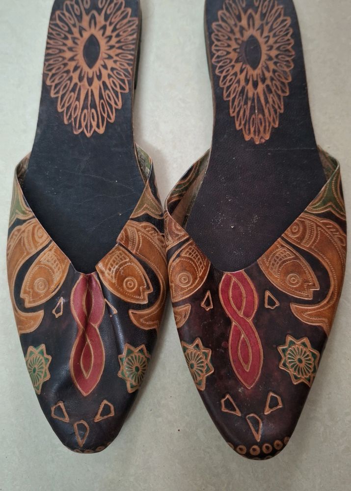 Printed Leather Mules Size 10 Inches