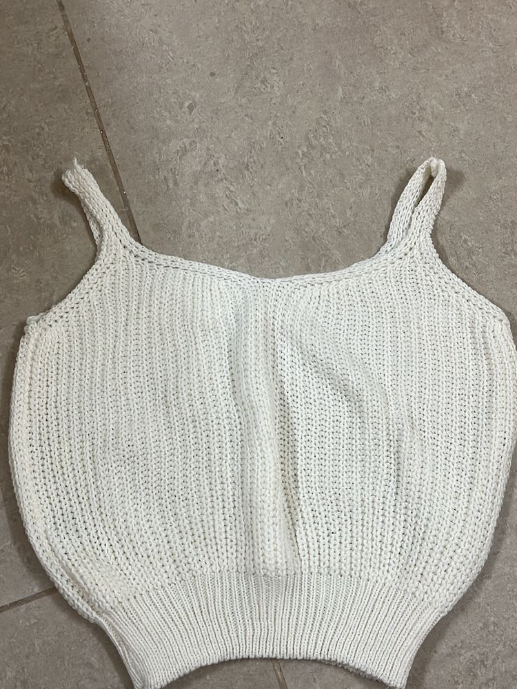 Knitted White Crop Top