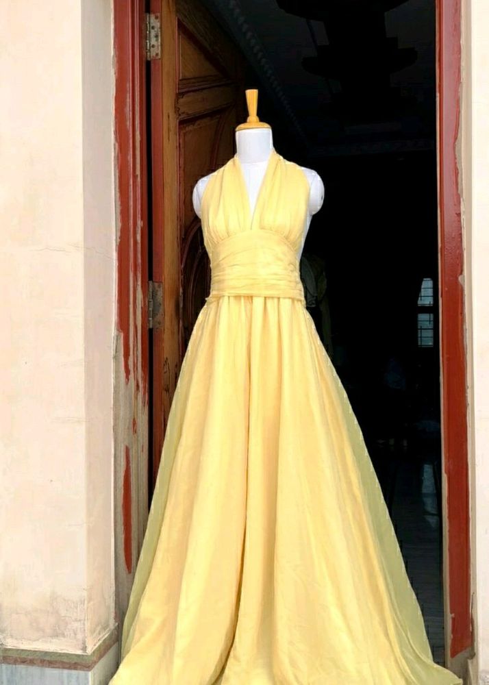 Yellow Halter Neck Hollywood Gown