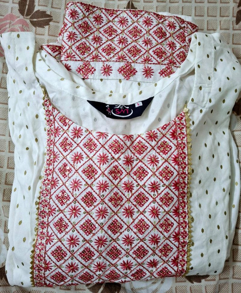 White Embroidered Polka Dot Anarkali Kurti