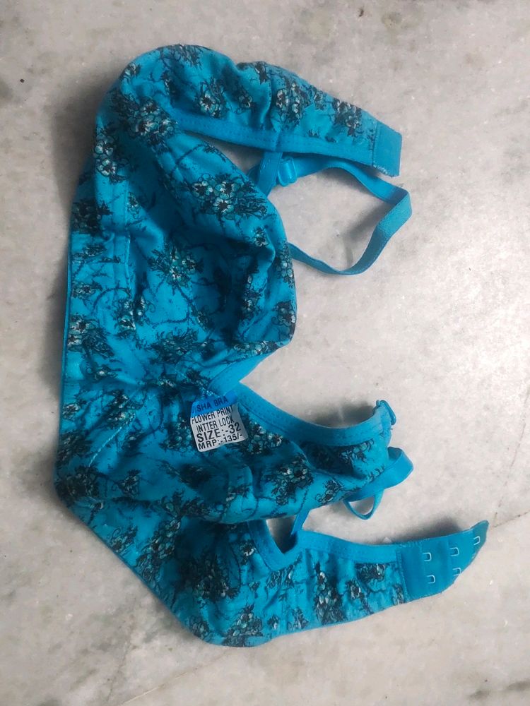 Cotton Bra Lingerie Printed Blue Colour Size 32