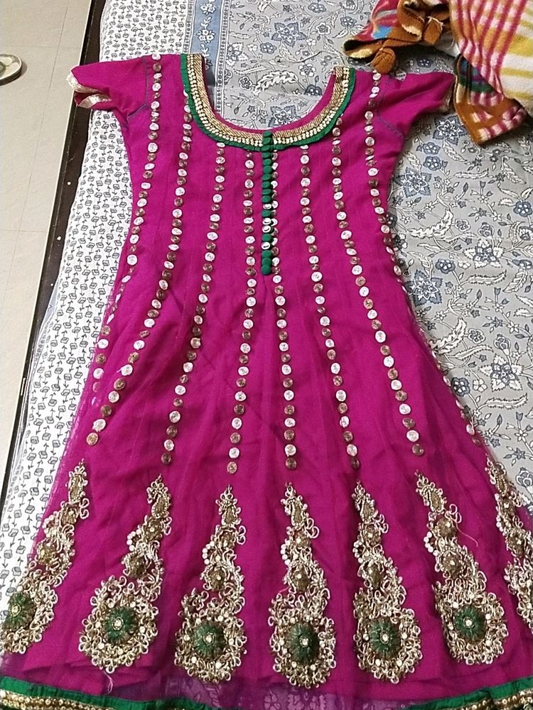 Dark Pink Anarkali Suit With Churidaar Pajama.