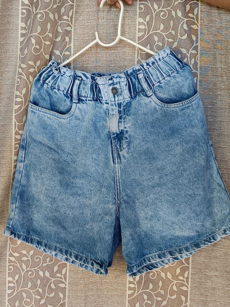 Denim wide leg shorts