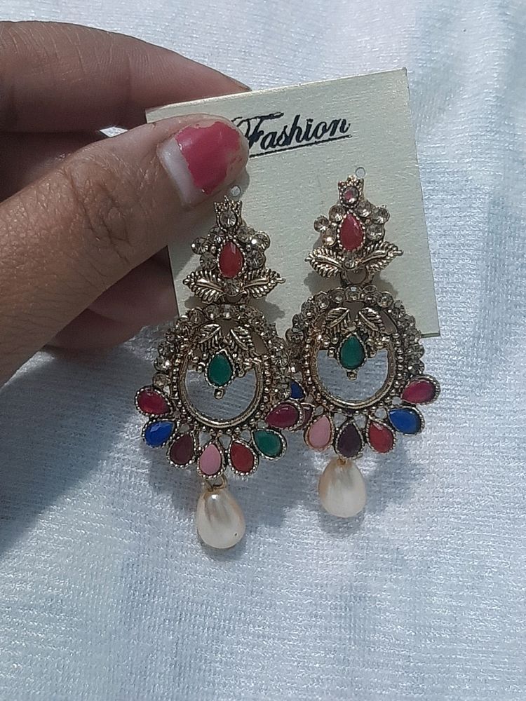 Multicolour Kundan Earrings