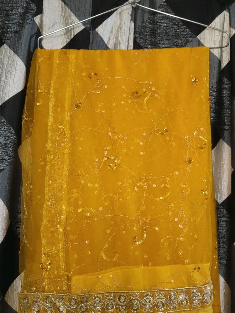 Yellow Net Saree With Blouse.