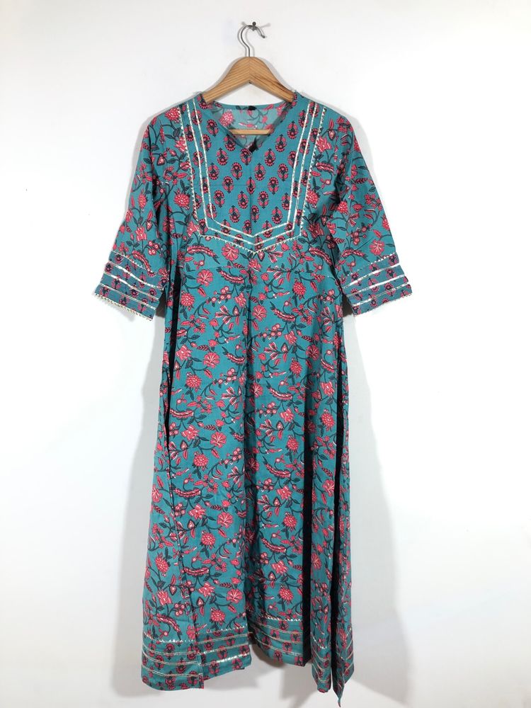 Blue Printed A-Line Kurta(Women’s)