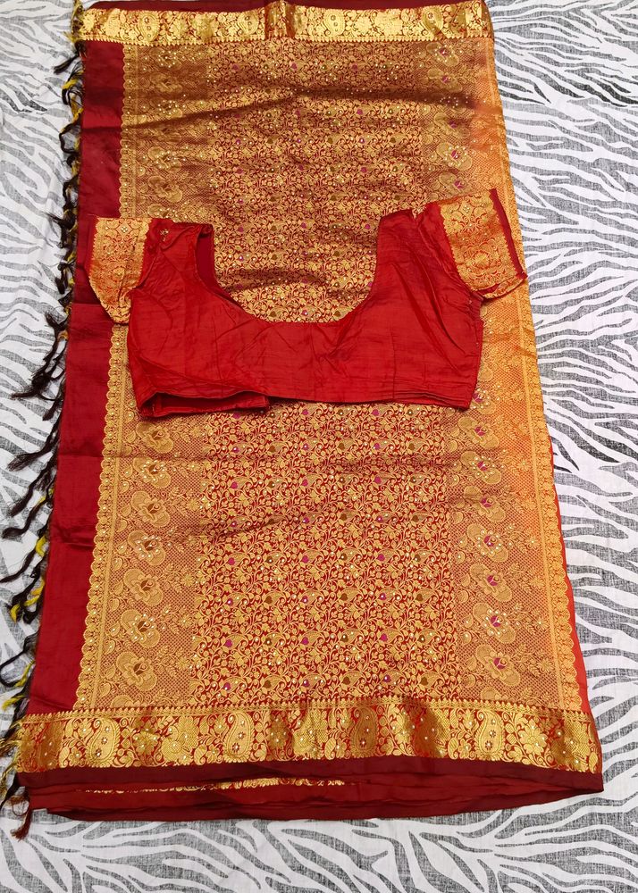 Orange N Maroon pure Kanchi pattu saree