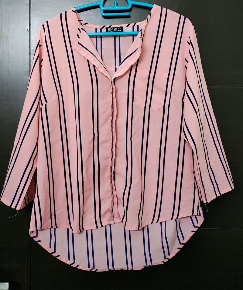 Pastel Perfection: Pink Striped Casual Top