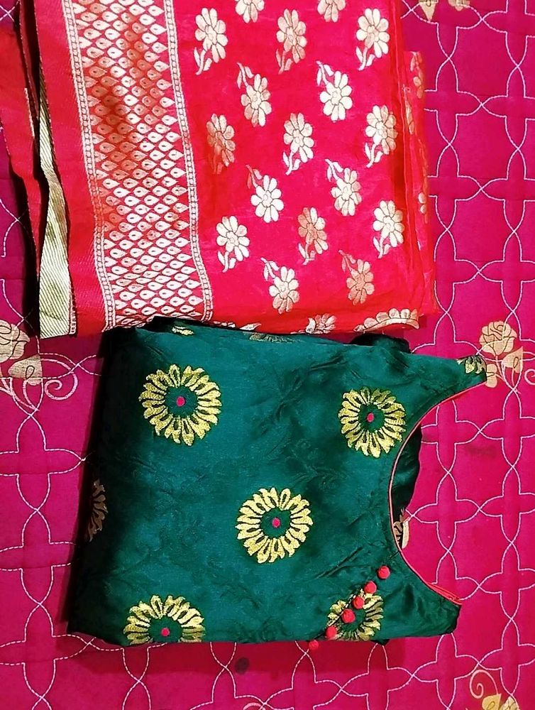 beautiful threads work suit with red duppata