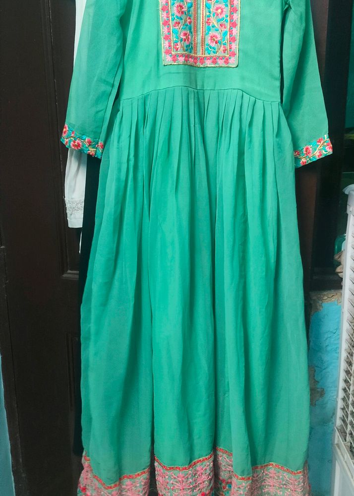 green gown dupatta set