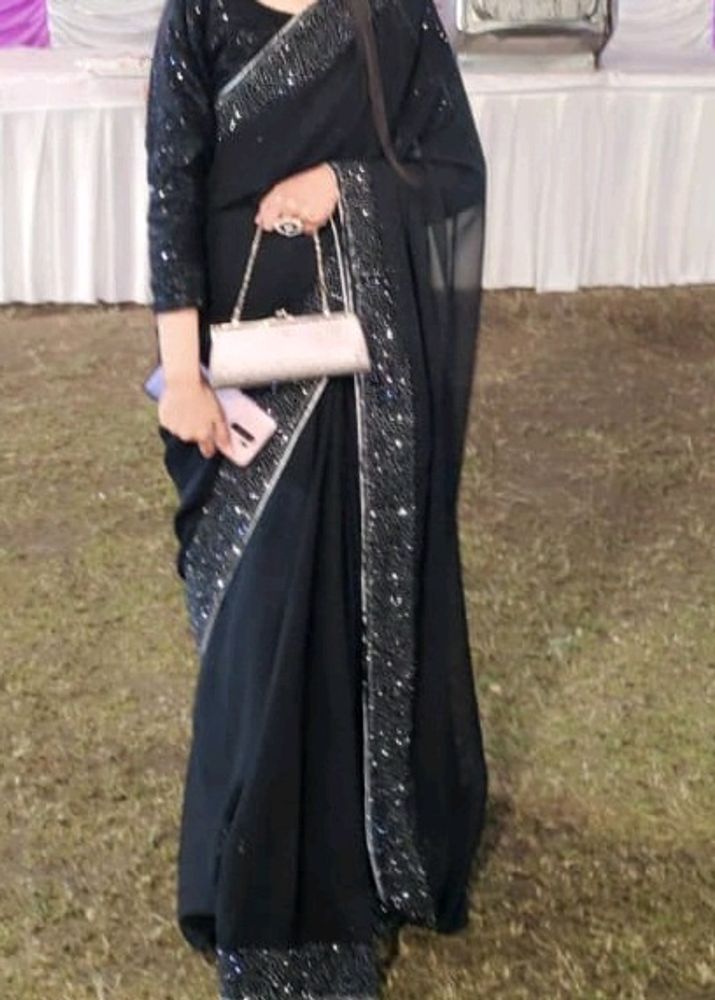 Beautiful Black Party Wear Saree🌸